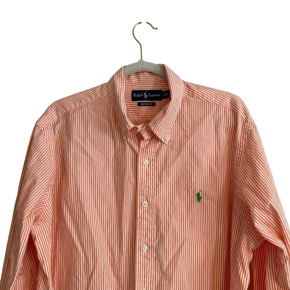 Vintage 90s Polo Ralph Lauren Orange White Stripe Custom Fit Dress Shirt Size XL - Picture 5 of 16